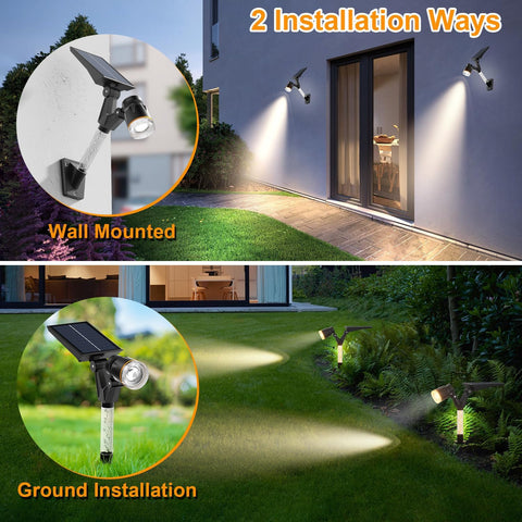 HAMLITE Solar Spotlights Outdoor Garden, Garden Spot Lights 6000K, Solar Lights Outdoor Waterproof, Dimmable Wall Lights for Outside, Spot Landscape Lighting for Pathway, Driveway, Patio - 2 Packs
