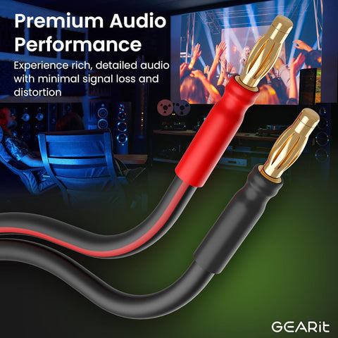 GearIT 14 AWG Speaker Cable with Banana Plugs (2 Pack, 6.6 Feet - 2 Meter) - 14Ga Gauge Banana Wire for Bi-Wire Bi-Amp HiFi Surround Sound - 99.9% OFC Copper, Gold Plated Tips - Black