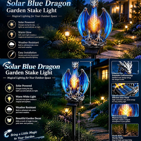 Solar Garden Stake Light - Waterproof Dragon Figurine Lamp, Outdoor, Grey