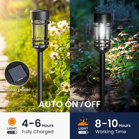 GIGALUMI Solar Lights Outdoor Garden 4 Pack, Waterproof Solar Powered Pathway Lights Outdoor, Tungsten Glow for Yard Path Patio Landscape Walkway（Cold White）