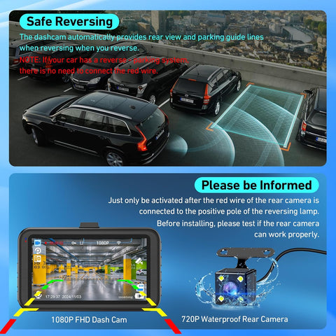 Dash Cam Front & Rear 1080P WiFi Car Camera with Night Vision & 32GB Card