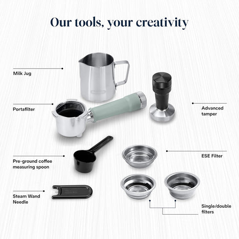 Duo EC890.GR Traditional Barista Pump Coffee Machine – Espresso & Cold Brew Maker with Steam Wand – Green