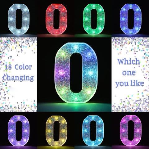 O Style Color Changing LED Letter Light, Glitter Marquee Lamp with 18 Colors, Remote Controlled, Battery Powered Decorative Letter Light for Party, Wedding, Birthday and Home Decor