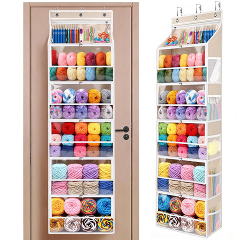 Hanging Yarn Storage Organizer with 5 Zipper Closure Compartments