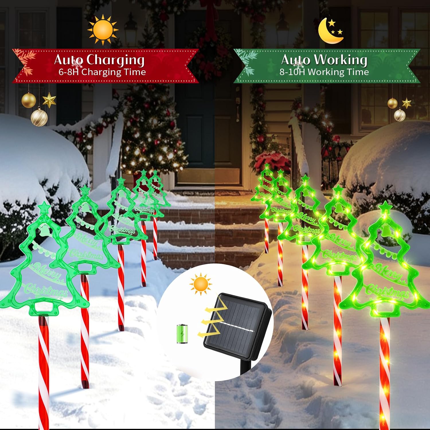10 Pack Solar Christmas Tree Stake Lights Outdoor Christmas Decorations