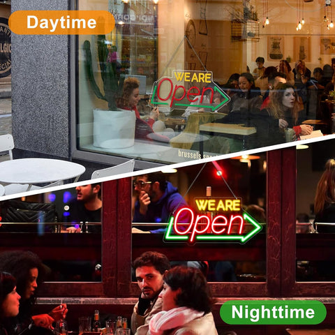 LED Neon "We Are Open" Sign for Business 16"x7.8" – Ultra Bright Electric Neon Light, USB Powered for Shops, Bars, Hotels, Decor