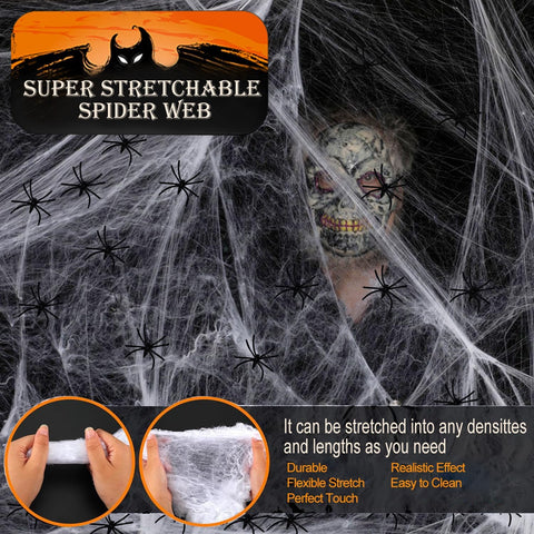 60g Halloween Spider Web Decorations with 30 Fake Spiders – Stretchable Cobwebs for Indoor & Outdoor Halloween Party Decorations