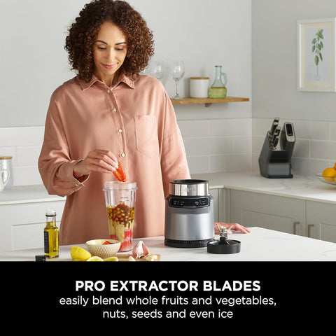 Blender with Auto-iQ Technology – 1000W Personal Smoothie Maker – 2 x 700ml Cups – One Touch Controls – Grey/Silver BN500UK