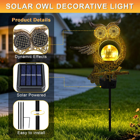 Solar Lights Outdoor Garden Waterproof Owl Garden Ornaments, Dynamic Eye Lighting, 2 LED Lighting Modes, with Metal Stake, for Yard, Patio, Pathway Decor, Garden Gifts for Women, Halloween Gifts