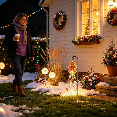 Christmas Solar Stake Lights Gingerbread Man Pathway Lighting