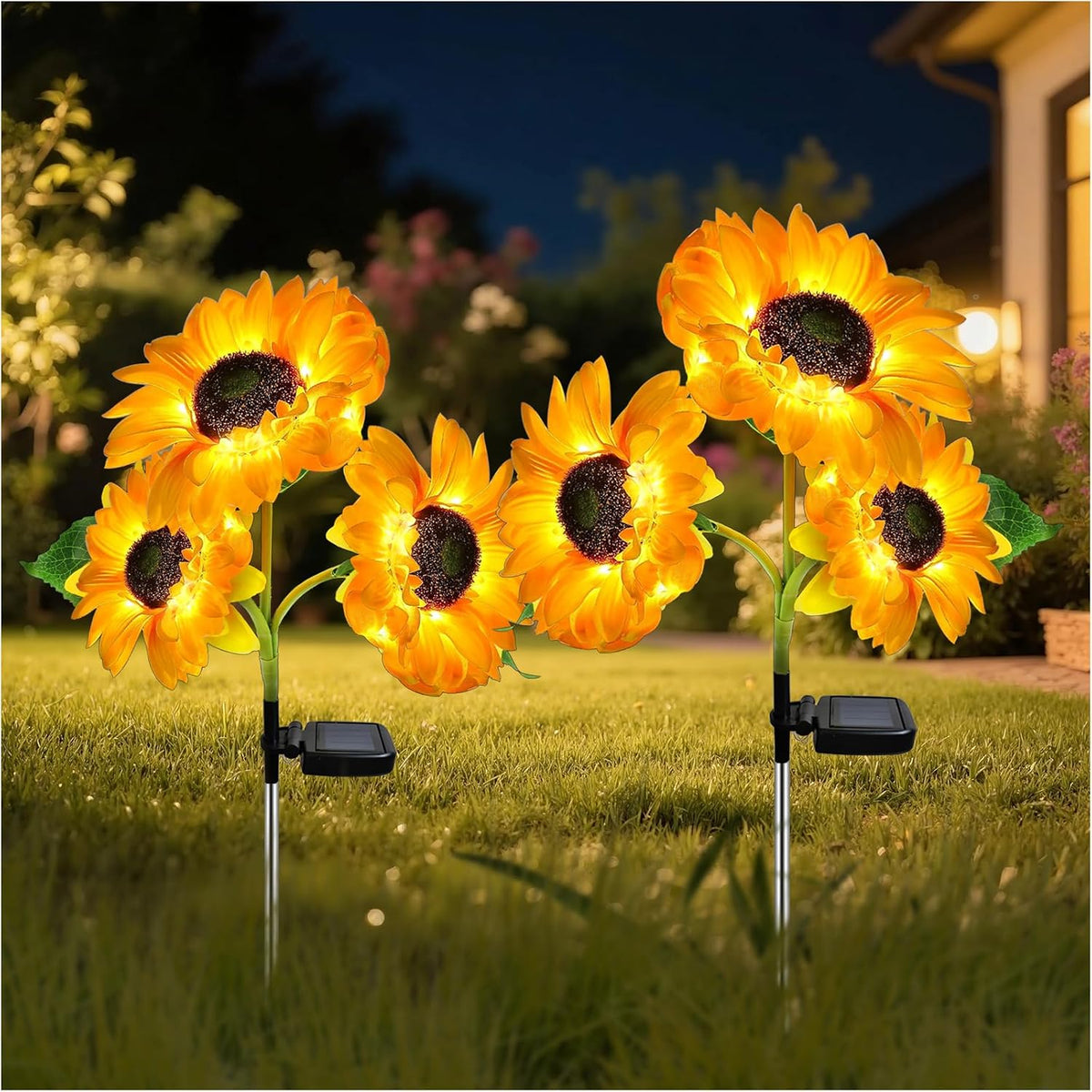 Outdoor Solar Garden Stake Lights,Upgraded LED Solar Powered Light with 3 Sunflower, Waterproof Solar Decorative Lights for Garden, Patio, Backyard (2 Pack)