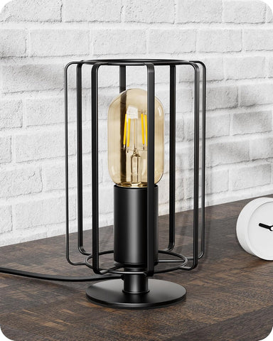 SEDISHINE Industrial Table Lamp – Black Metal Cage Lamp with LED Bulb, E27 Socket & 165cm Cord for Bedroom, Desk, Bedside & Living Room
