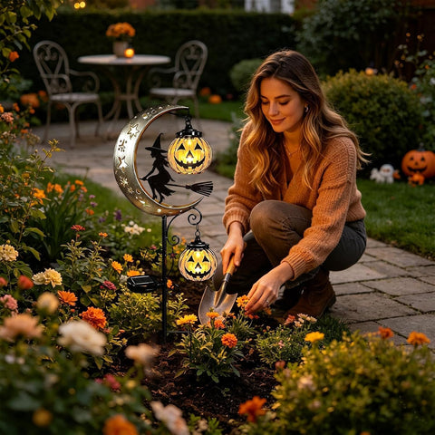 Halloween Solar Lights, Black Cat Pumpkin Moon Garden Stake Light