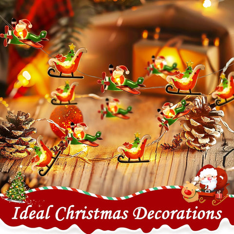 Christmas 10ft 30 LED Santa Sleigh String Lights | Battery Operated Fairy Lights for Indoor & Outdoor Xmas Tree, Window, Patio, Home & Gift Decorations