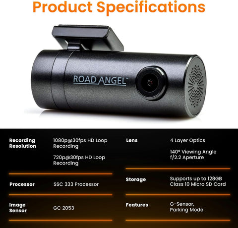 Road Angel Halo Go Dash Cam Front Black – Night Vision, App Enabled