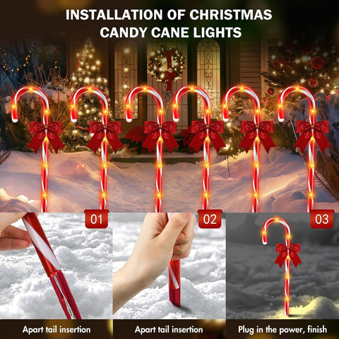 HELESIN 24 Pack 144 LED Christmas Candy Cane Pathway Lights Outdoor Christmas Candy Cane Lights Xmas Decorations Outdoor 12 Modes Timer Remote Waterproof for Patio Garden Pathway