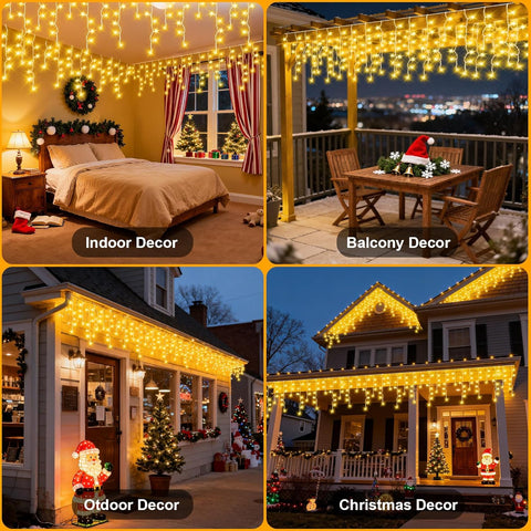 20M Warm White Icicle Lights Outdoor – 480 LED Waterproof Fairy Lights with Timer