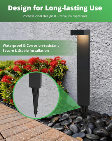 GKOLED 4-Pack LED Pathway Lights, Low Voltage Outdoor Waterproof, Black