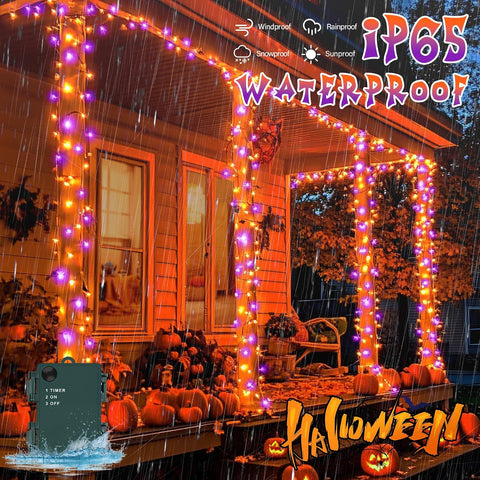 Gcstnn Halloween Fairy Lights 5m 50 LED Orange & Purple Battery Operated String Lights – IP65 Waterproof with 6-Hour Timer for Indoor & Outdoor Halloween Decorations