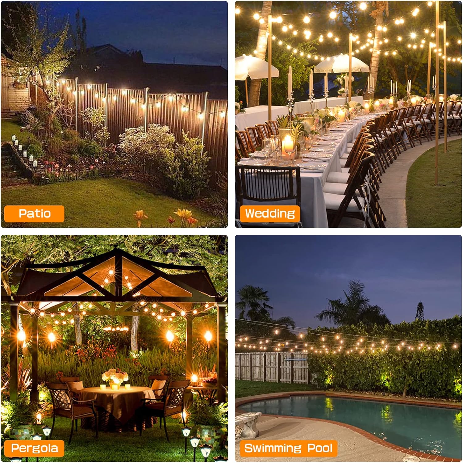 Solar Festoon Lights Outdoor, 9M/29.5FT G50 20 Bulbs Solar String Lights Outdoor Garden, Remote Control, 8 Modes 4 Brightness, Outdoor Solar Lights IP65 Waterproof for Garden Patio Decoration
