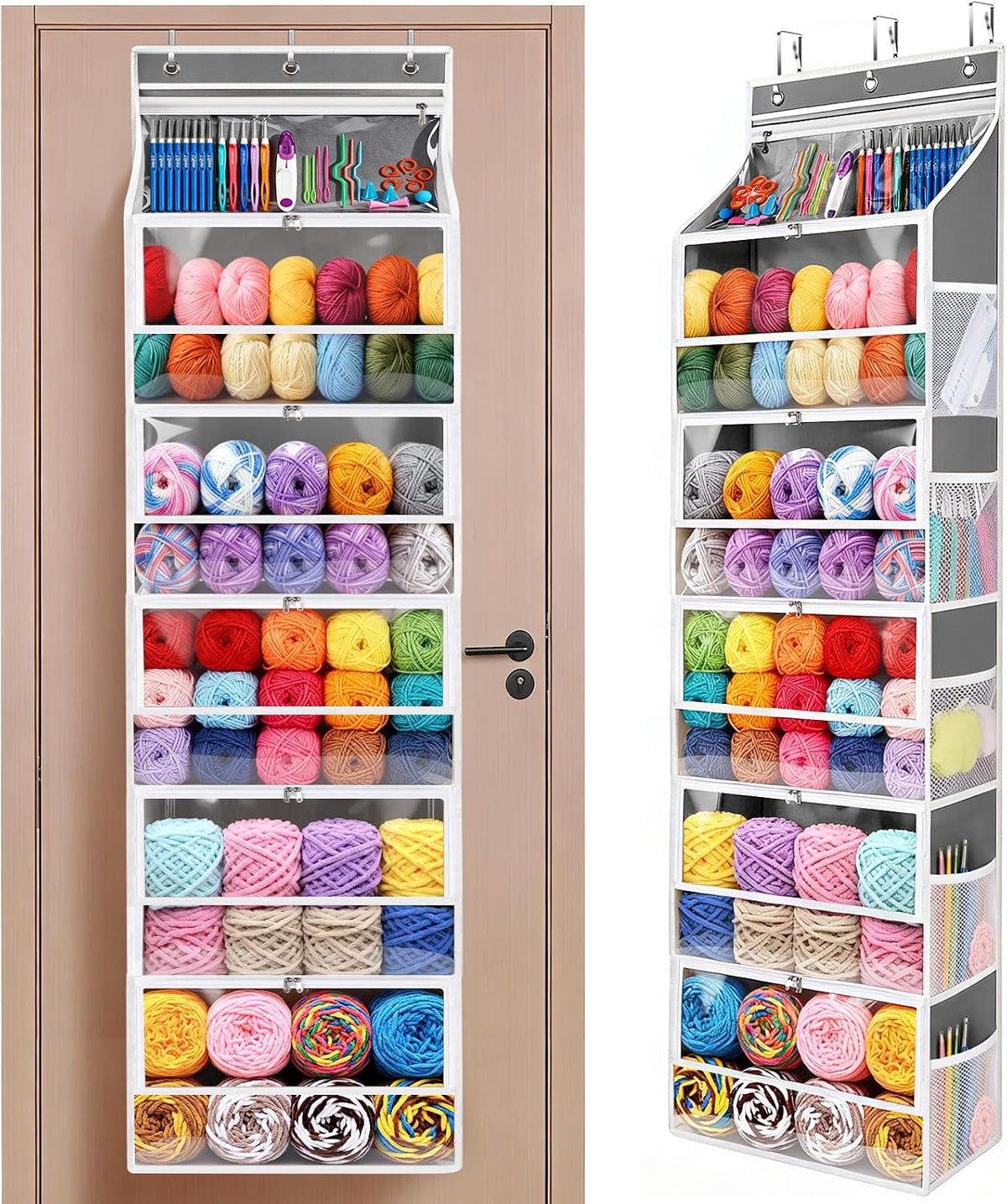 Hanging Yarn Storage Organizer with 5 Zipper Closure Compartments