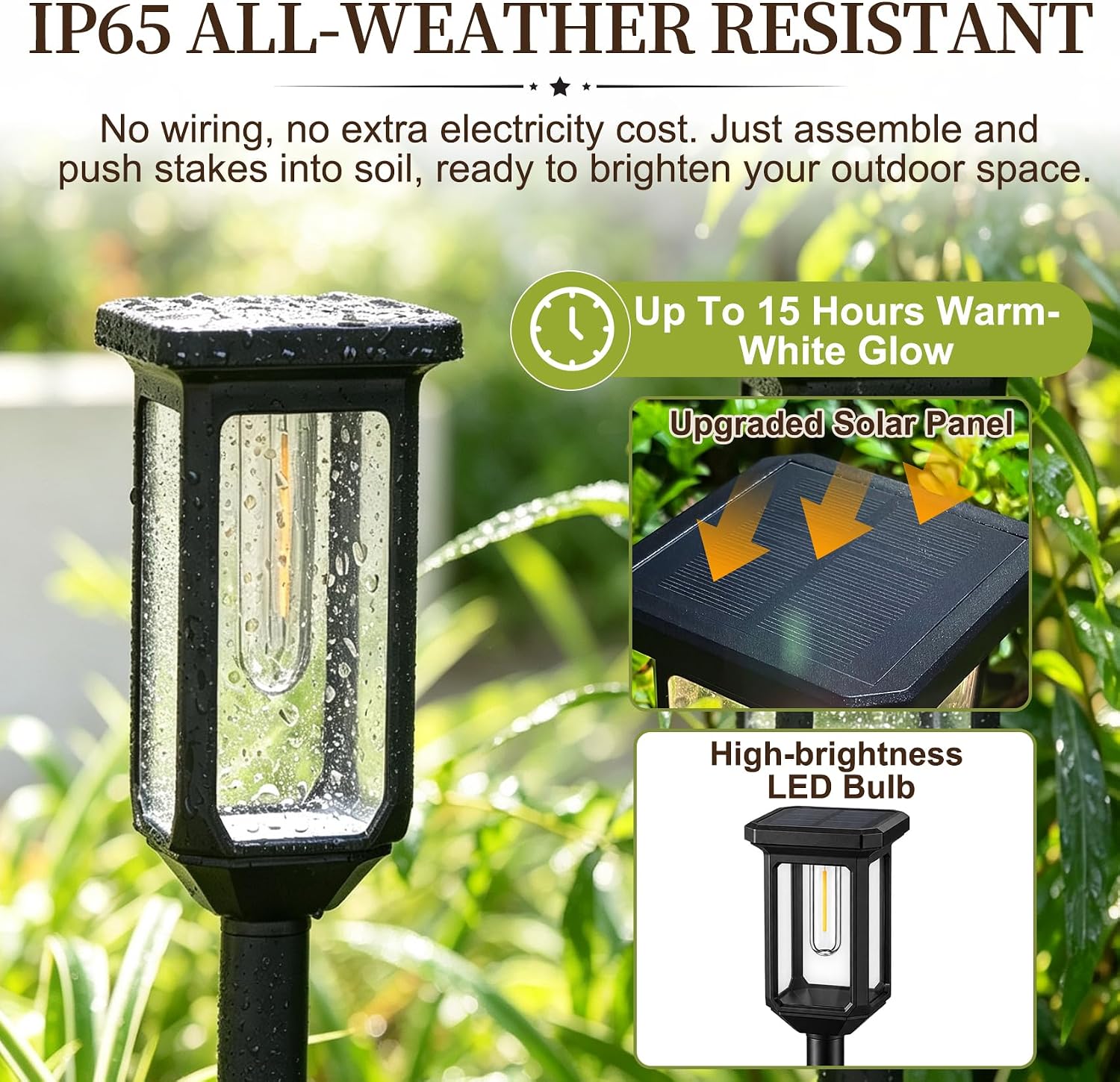 Solar Pathway Lights Outdoor, Extra-Large Solar Panel (2 Pack)