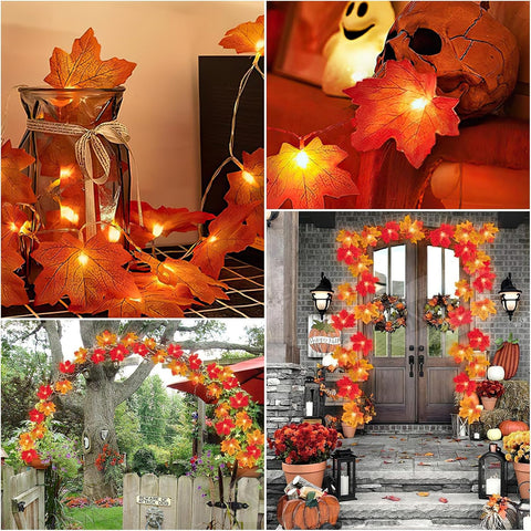 3M 20 LED Fall Maple Leaf Fairy Lights Autumn Garland Orange Leaves USB Powered Remote Indoor Window Home Autumn Decoration