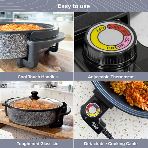 30cm Multi-Function Electric Cooker Pan with Lid – Non-Stick Aluminium, Adjustable Thermostat & Detachable Cable