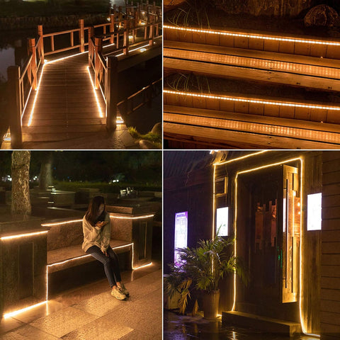 Outdoor Solar LED Strip Lights Warm White, Solar Powered Flexible Waterproof Rope Lights, 8 Modes 180 LED Lights Strip for Garden Porch Gazebo Christmas Pathway Home Patio Umbrella House Eaves Decor