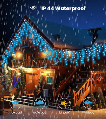 LITOHOM Icicle Outdoor Christmas Lights 460 LED 17.5M Blue White Waterproof