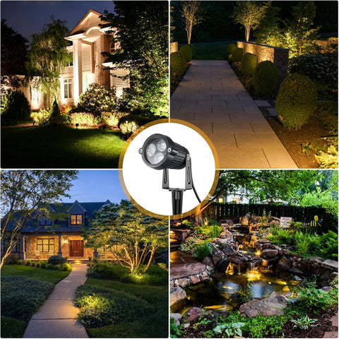 2Pcs DC 12V Landscape Lights, 3x3W IP65 Waterproof Cast-Aluminum Garden Spike Lights, LED Outdoor Landscape Spotlight Fixture Garden Night Spike Lawn Lamp (Warm White)