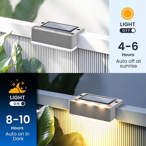 Solpex 4 Pack Solar Fence Lights,Waterproof Stair Light,Solar Garden Lights Outdoor,LED Lighting for Outdoor, Stairs, Steps, Fence, Garden, Yard, Patio, Gutter, Pathway (Warm White,Grey)