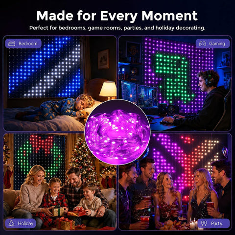 2m x 2m Smart Curtain Fairy Lights 400 RGB LEDs with App & Remote – IP65 Waterproof Indoor & Outdoor String Lights for Bedrooms, Christmas, Weddings & Parties - Turn Any Wall Into a Glow-Up