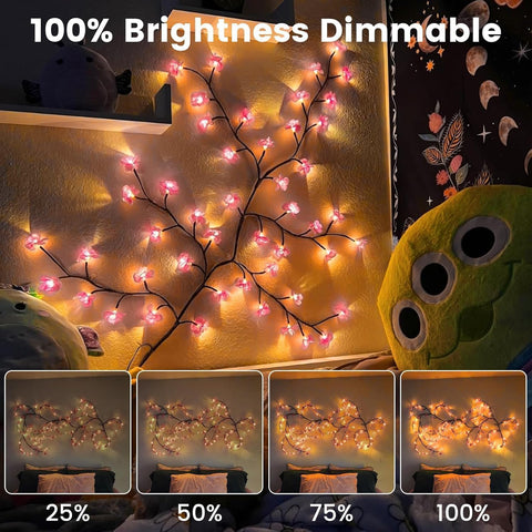 RuiDay 1.2m USB Cherry Blossom Tree Light – 48 LED Pink Sakura Branch Fairy Lights with 8 Lighting Modes & Timer for Bedroom, Wedding & Home Décor