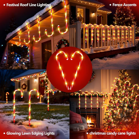 24 Pack 144 LED Candy Cane Christmas Lights Outdoor, 25.2inch Warm White