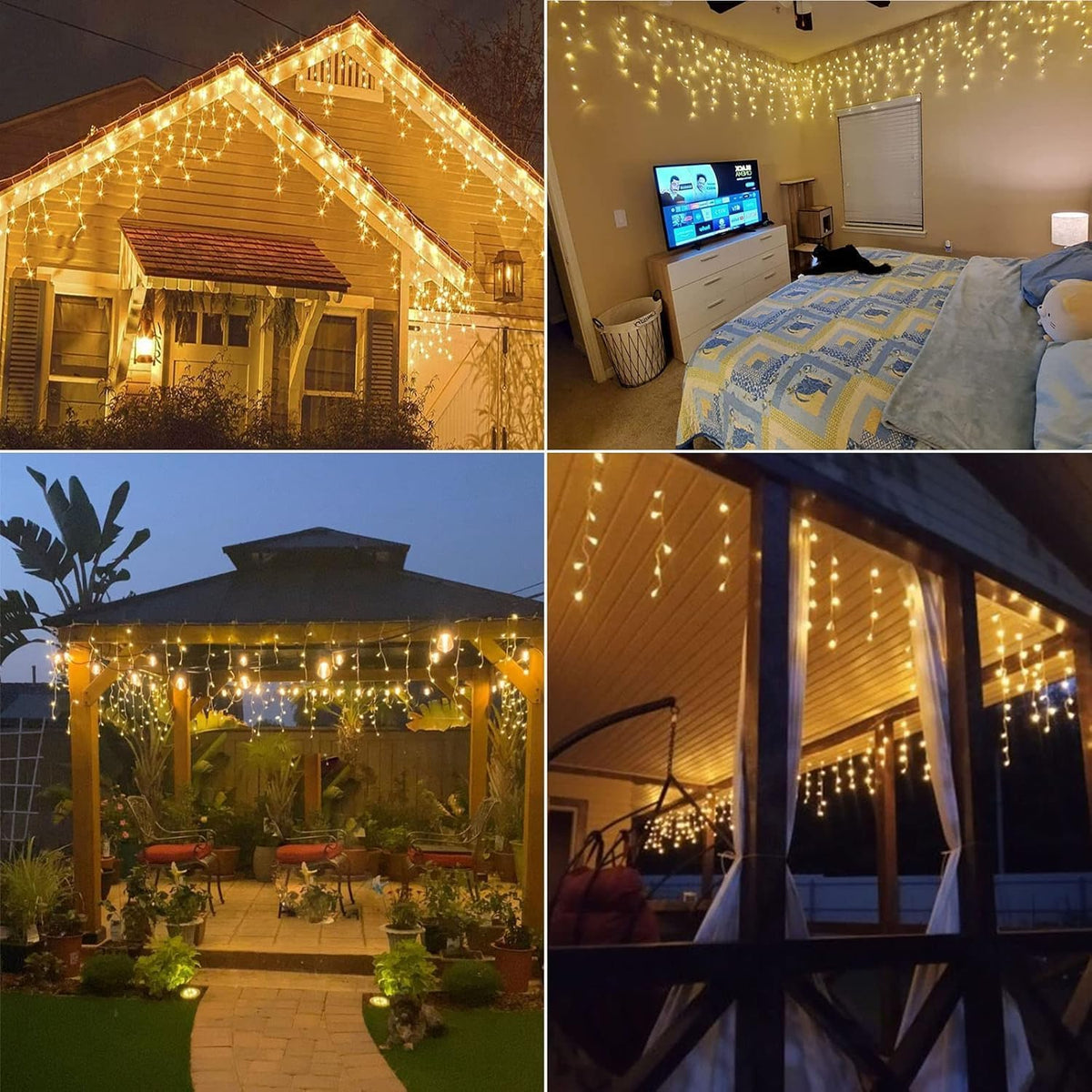 Solar Icicle Lights – 160 LED Warm White Outdoor Christmas Lights with 8 Lighting Effects, IP65 Waterproof Solar String Lights for House, Windows, Porches & Gardens - Let Your Christmas Display Glow Without the Tangle of Cables