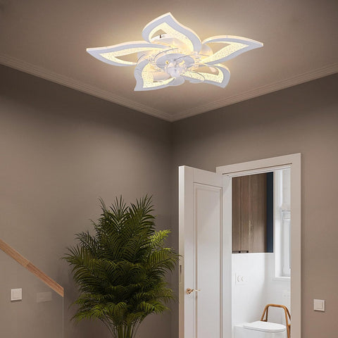 Modern 7-Blade Ceiling Fan with LED Light - Petal Design Remote Control