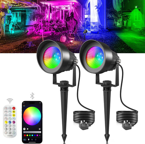 T-SUN Garden Spot Lights Mains Powered, RGB Spike Light with Remote/APP