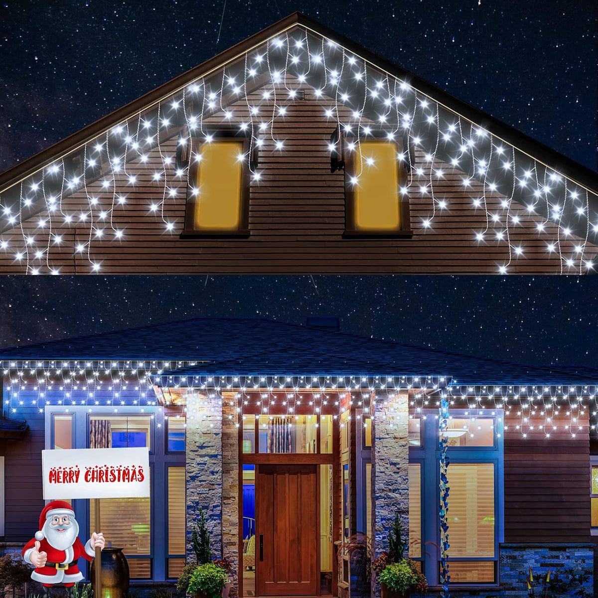 cshare Icicle Lights Outdoor, 15M 360 LED Cool White Christmas Icicle Lights with Timer, 8 Modes, Memory & IP44 Waterproof – Make Your Home Glow Like Christmas Has Finally Arrived