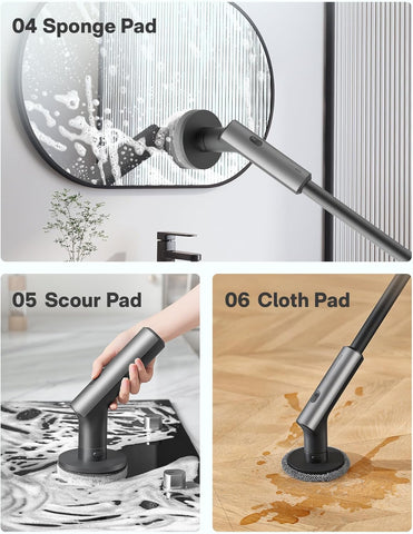 HOTO Cordless Electric Spin Scrubber, IPX7 Full Body Waterproof Bathroom Cleaning Brush, Max 22 in-lb, Shower Scrubber Brush with Long Handle, 6 Brush Heads, Power Scrubber for Bathroom, Floor, Tile