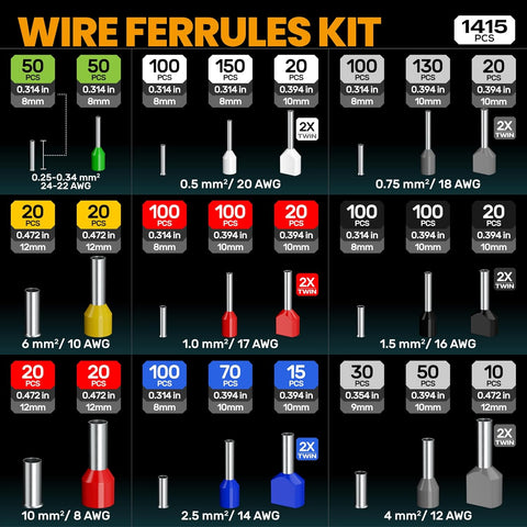 Hexagonal Ferrule Crimping Tool Kit 24 Sizes