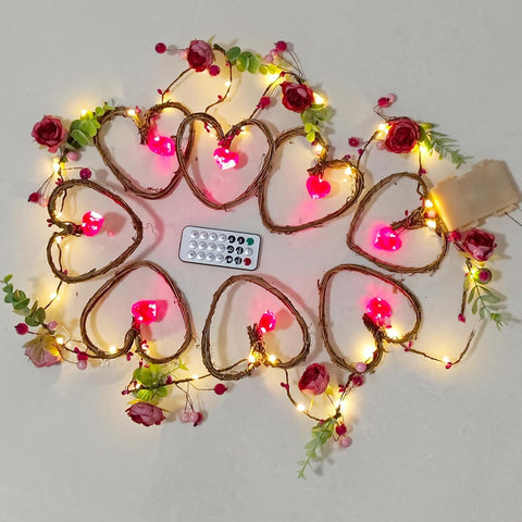 Valentine’s Day Rattan Heart Garland String Lights, 6.5FT 25 LED Battery Operated Indoor Decorative Lights for Home and Wedding