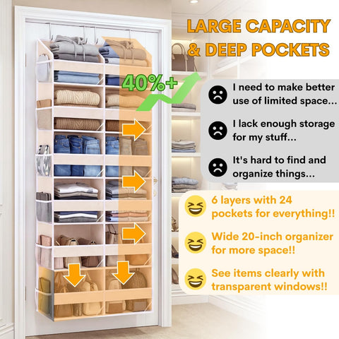 Ofiray-Home Over The Door Storage Organiser – 5-Tier, 10 Compartments, Pink Hanging Storage with 10 Side Pockets