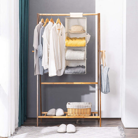 YOUDENOVA Hanging Wardrobe Organiser, 6 Shelves with Side Pockets, Grey – Make Every Shelf Count