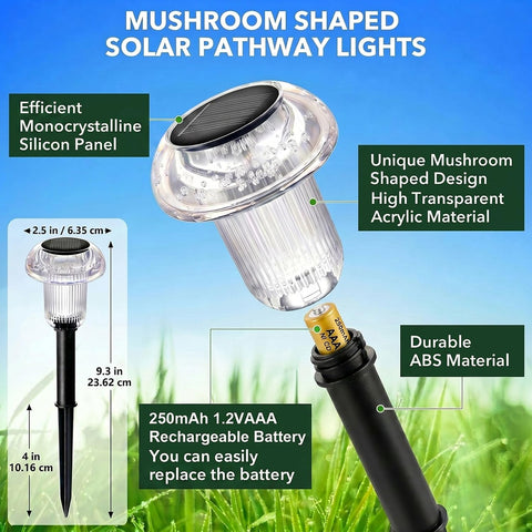 Warm White Mushroom Solar Garden Lights, Outdoor, 4 Pack