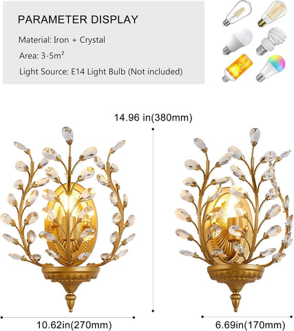 Ganeed Crystal Wall Light 1-Light Gold Vintage E14