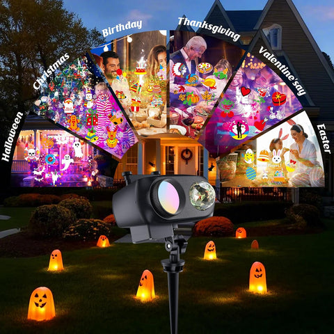 COOLWUFAN Halloween & Christmas Projector Lights Outdoor Indoor – 3D Ocean Wave LED Projector with Remote, 20 HD Effects, IP65 Waterproof, 5m Cable for Garden, Yard & Party Decor
