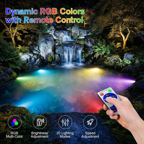POPOSOAP RGB Underwater Pond Lights 4-in-1 with Timer & Remote – IP68 Waterproof Submersible LED Pond Lights for Gardens, Ponds & Water Features