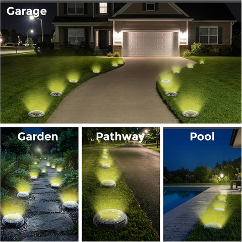 Solar Lights Outdoor Garden - 10 Pack Solar Ground Lights, 8 LED Warm White Solar-Powered Disk Light Outdoor, IP65 Waterproof Landscape Lighting for Garden Pathway Lawn Patio Yard