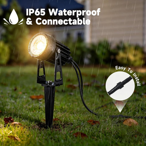 MALORY Garden Lights Mains Powered, 16.5M, 6-in-1 Outdoor LED Spotlight with Transformer, 2700K Warm White, IP65 Waterproof Garden Spike Lights Pathway Lighting for Lawn, Yard, Driveway